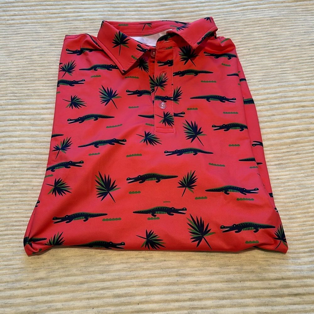 Men’s Waggle golf polo. Coral color. 2XL.